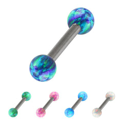view all Steel Micro Barbell with Synthetic Opal Ball Double Ended 1.2mm body jewellery