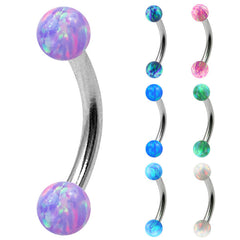 view all Steel Micro Curved Barbell with Synthetic Opal Balls 1.2mm body jewellery