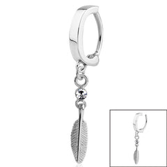 view all Steel Huggie Belly Clicker Ring - Jewelled Feather Dangle Charm body jewellery