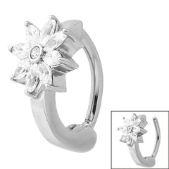 view all Steel Huggie Belly Clicker Ring - Jewelled Daisy Flower body jewellery