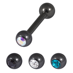 Multipack - Black Steel Single Jewelled Barbell and Jewelled Balls Set