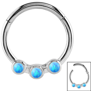 Steel Hinged Segment Ring with 3 Opal Stones (Clicker)