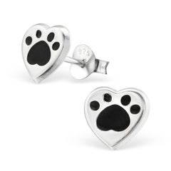 view all Sterling Silver Cute Heart with Paw Print Ear Stud Earrings ES107 body jewellery