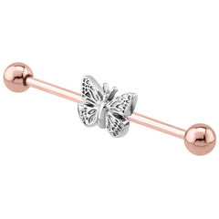 view all Rose Gold Steel Industrial Scaffold Barbell with Butterfly body jewellery