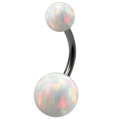 view all Belly Bar - Black Steel with Opal Balls body jewellery