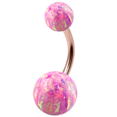 view all Rose Gold Steel Belly Bar with Opal Balls body jewellery