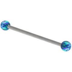 view all Steel Industrial Scaffold Barbell with Synthetic Opal Balls body jewellery