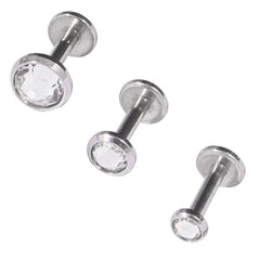 view all Steel Triple Piercing - Internally Threaded Jewelled Disk Labrets 1.2mm body jewellery