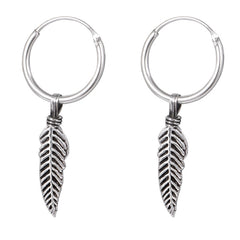 view all Sterling Silver Hoops - Earrings with Drop Feather H145 body jewellery