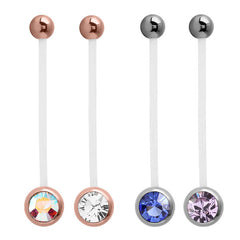 Pregnancy Bioflex and Surgical Steel Single Jewelled Belly Bars (formerly PTFE)