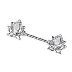 Steel Opal Lotus Flower Nipple Bar