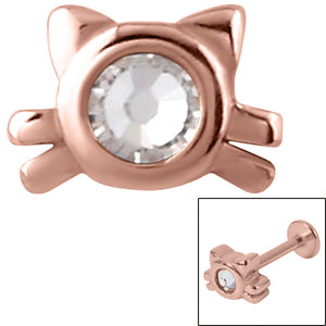 Rose Gold Steel Threaded Attachment - Jewelled Cat 1.2mm