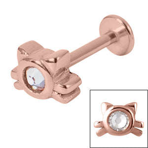 Rose Gold Steel Labret with Rose Gold Steel Jewelled Cat 1.2mm