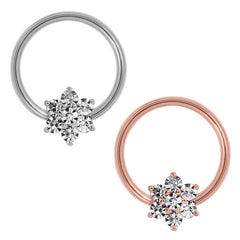 view all Steel BCR with Steel Claw Set Jewelled Flower - Nipple Ring body jewellery