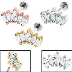 view all Titanium Internally Threaded Labrets 1.2mm - Steel 5 Jewel Marquise Fan body jewellery