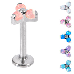 view all Titanium Internally Threaded Labrets 1.2mm - Titanium Claw Set Synth Opal Trinity body jewellery