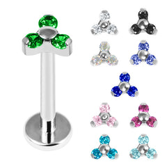 view all Titanium Internally Threaded Labrets 1.2mm - Titanium Claw Set CZ Jewelled Mini Trinity body jewellery