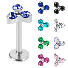 view all Titanium Internally Threaded Labrets 1.2mm - Titanium Claw Set CZ Jewelled Trinity body jewellery