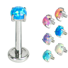 view all Titanium Internally Threaded Labrets 1.2mm - Titanium Claw Set Round Synth Opal body jewellery