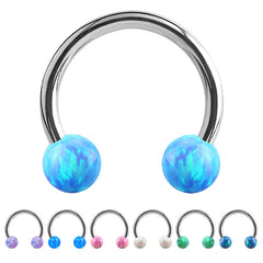 view all Steel Circular Barbell (CBB) (Horseshoes) with Synthetic Opal Balls 1.2mm body jewellery