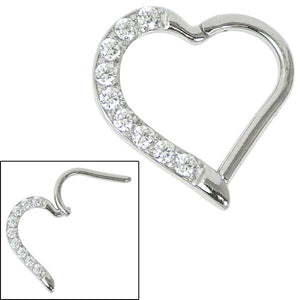 Steel Claw Set Jewelled Heart Hinged Clicker Ring