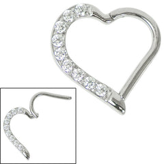 view all Steel Claw Set Jewelled Heart Hinged Clicker Ring body jewellery