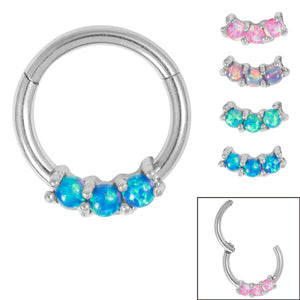 Steel Claw Set Opal Trio Hinged Clicker Ring