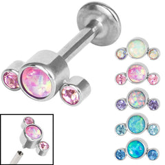 view all Titanium Internally Threaded Labrets 1.2mm - Infinity Titanium 3 Bezel Set Opal and Jewelled Crescent body jewellery
