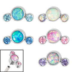view all Titanium (Infinity) Bezel Set 3 Opal and Jewels Crescent for Internal Thread shafts in 1.2mm body jewellery
