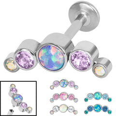 view all Titanium Internally Threaded Labrets 1.2mm - Infinity Titanium Bezel Set 5 Opal and Jewelled Crescent body jewellery