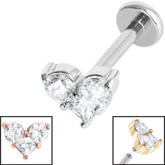 view all Titanium Internally Threaded Labrets 1.2mm - Steel Claw Set CZ Trio Jewelled Heart body jewellery