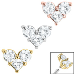 view all Steel Claw Set CZ Trio Jewelled Heart for Internal Thread shafts in 1.2mm body jewellery