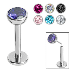 view all Titanium Threadless Labrets - Titanium (Bend-fit) Bezel Set Jewelled Balls 0.8mm Gauge body jewellery