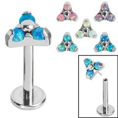 view all Titanium Threadless Labrets - Titanium (Bend-fit) Claw Set Synth Opal Trinity body jewellery