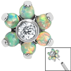 view all Titanium Threadless (Bend fit) Claw Set Synth Opal and CZ Jewelled Flower body jewellery