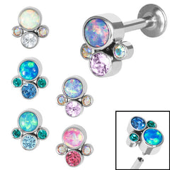 view all Titanium Internally Threaded Labrets 1.2mm - Infinity Titanium Bezel Set Opal and Jewel Cluster body jewellery