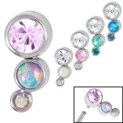 view all Titanium (Infinity) Bezel Set Triple Opal and Jewel Curve for Internal Thread shafts in 1.2mm body jewellery