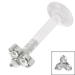 view all Bioflex Push-fit Labret with Steel Claw Set Jewelled Trinity body jewellery