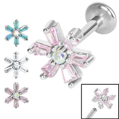 view all Titanium Internally Threaded Labrets 1.2mm - Steel Claw Set CZ Lily Flower body jewellery