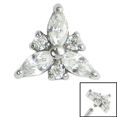 view all Steel Claw Set 3 Jewelled Marquise Trinity for Internal Thread shafts in 1.2mm body jewellery