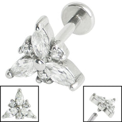 view all Titanium Internally Threaded Labrets 1.2mm - Steel Claw Set 3 Jewelled Marquise Trinity body jewellery