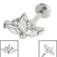 view all Titanium Internally Threaded Labrets 1.2mm - Steel Claw Set 3 Jewelled Marquise Sunset body jewellery