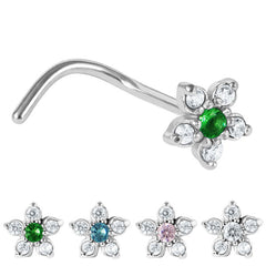 Steel Claw Set 5 Petal Jewelled Flower Nose Stud