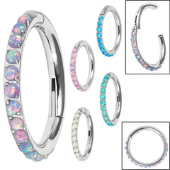 view all Titanium 1.2mm Pave Set Opal Edge Hinged Clicker Ring body jewellery