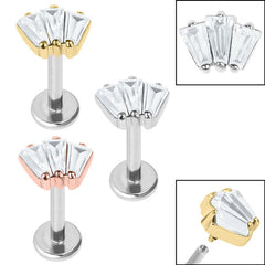 view all Titanium Internally Threaded Labrets 1.2mm - Steel Three Jewelled Art Deco Baguette Fan body jewellery