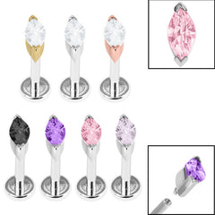 view all Titanium Internally Threaded Labrets 1.2mm - Steel Single Marquise Jewel body jewellery