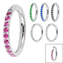 view all Titanium 1.2mm Pave Set Jewelled Edge Hinged Clicker Ring body jewellery