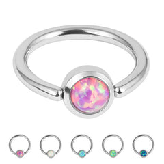 view all Steel BCR with Steel Flat-backed Bezel Set Clip In Synth Opal Disk body jewellery