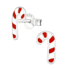 Sterling Silver Candy Cane Ear Stud Earrings