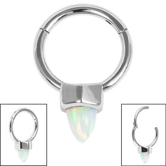 view all Steel Hinged Clicker Ring with Synth Opal Cone body jewellery